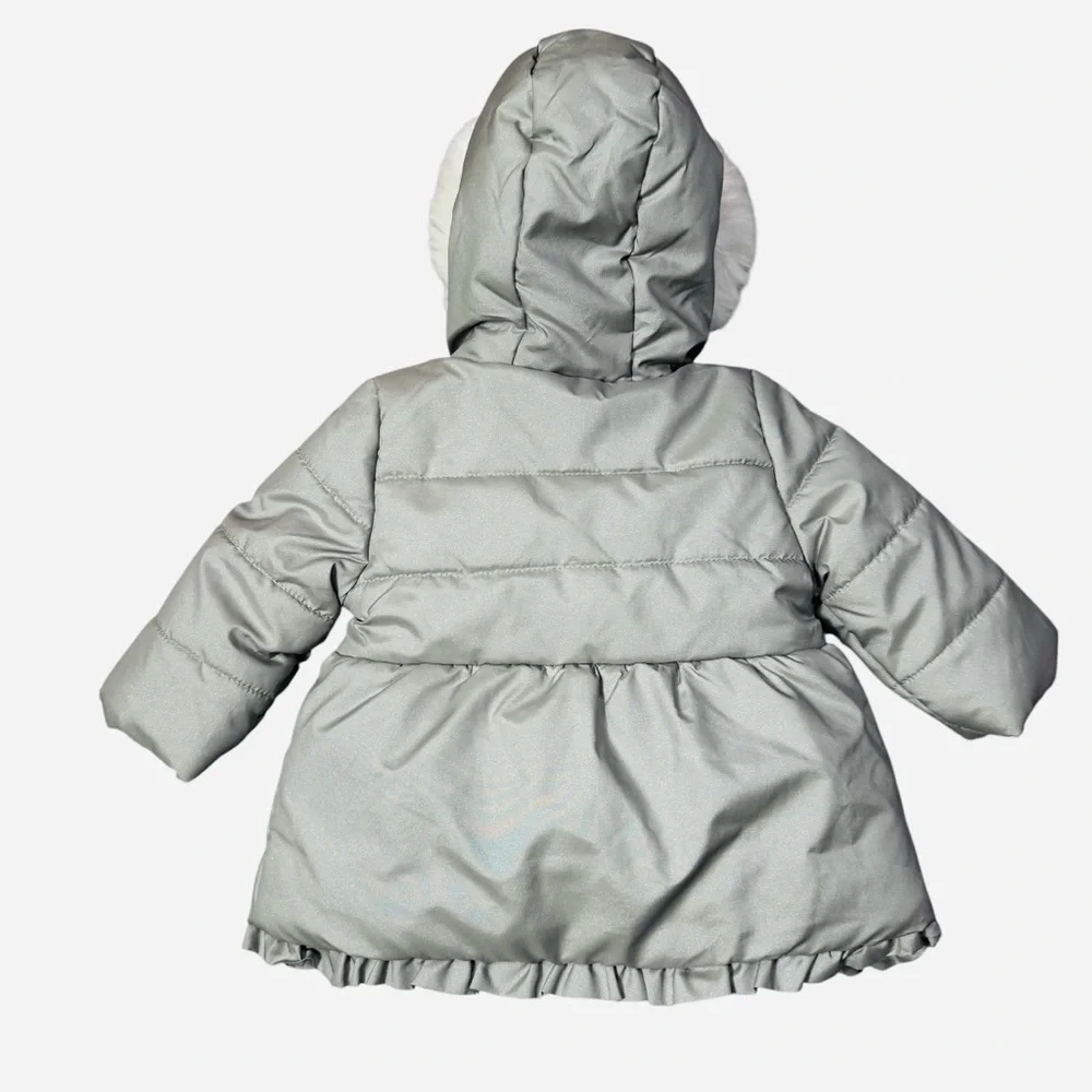 NWT New 3 Pommes Baby Girl Grey Parka Jacket Made In France Size 3/6 Months